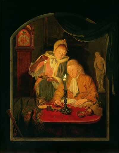 Paar zählt Geld bei Kerzenlicht, 1779 von Michiel Versteegh